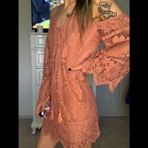 Xhilaration Rose Pink Lace Off shoulder dress